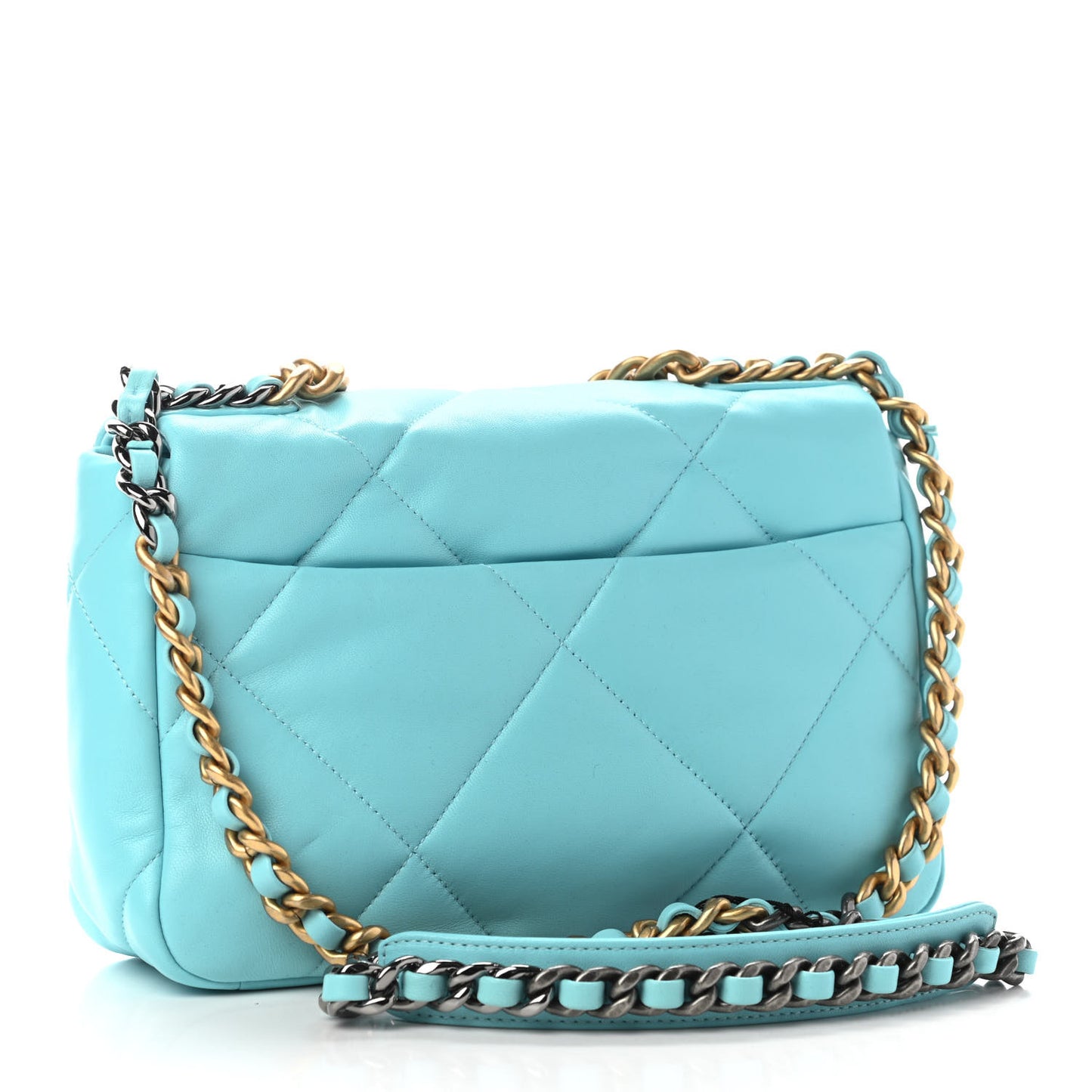 Shiny Lambskin Quilted Medium Chanel 19 Flap Light Blue