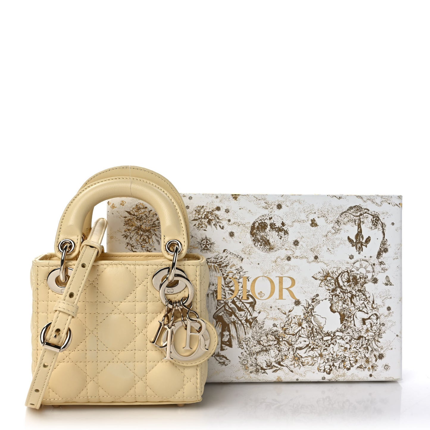 Lambskin Cannage Micro Lady Dior Soft Yellow