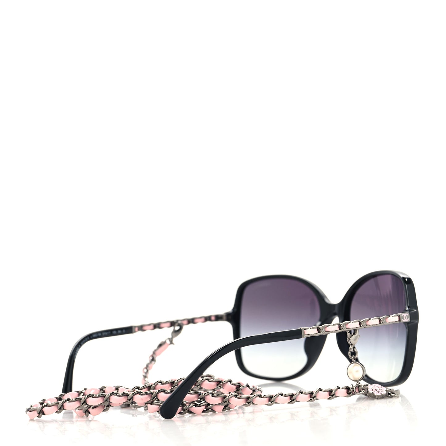 Acetate Metal Calfskin Square Chain Sunglasses 5210-Q Black Gray