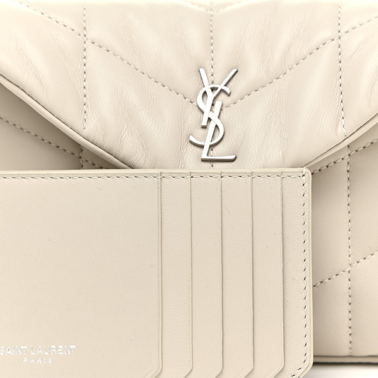 Saint Laurent Lambskin Monogram Loulou Puffer Pouch Clutch Crema Soft 9 of 13