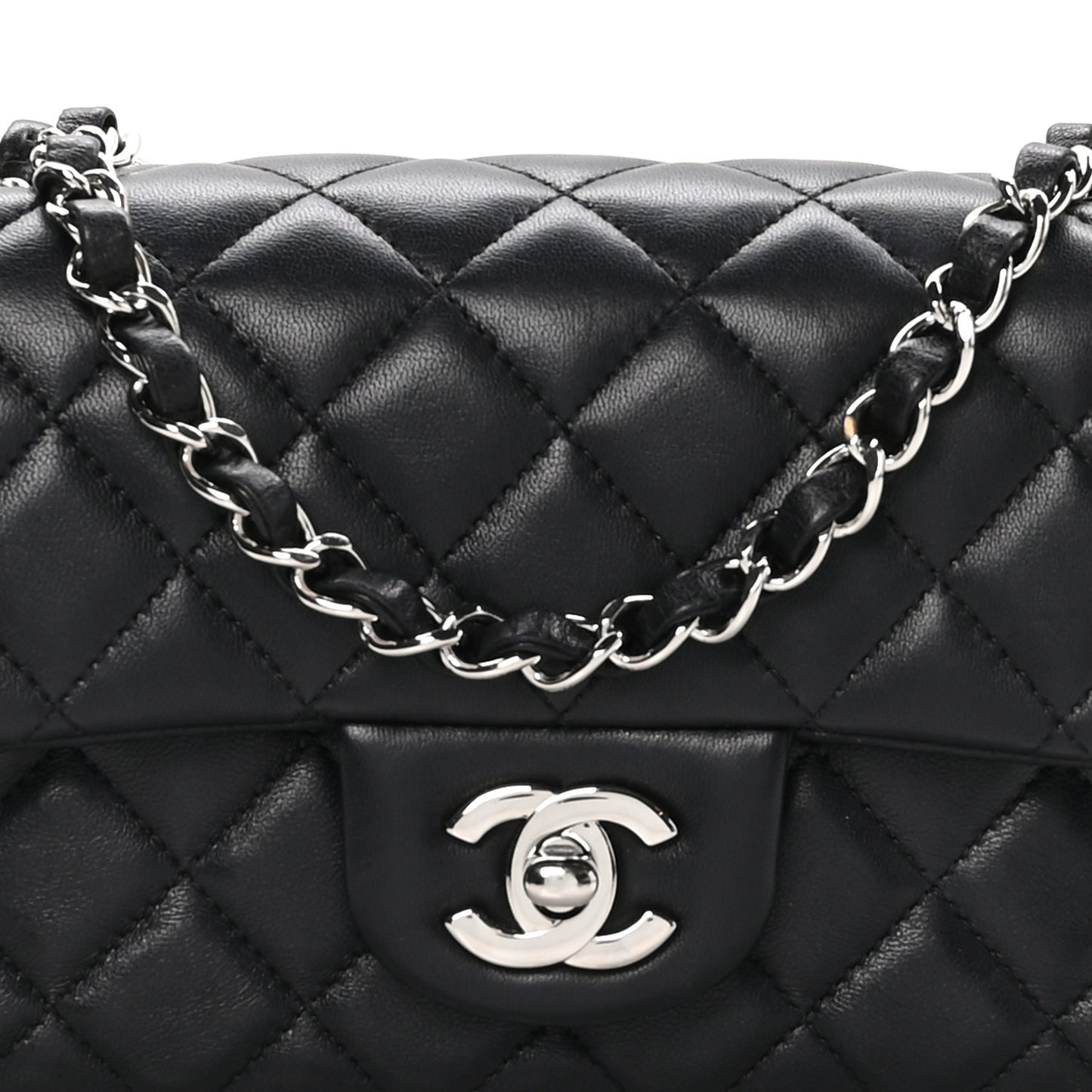 Lambskin Quilted Mini Rectangular Flap Black