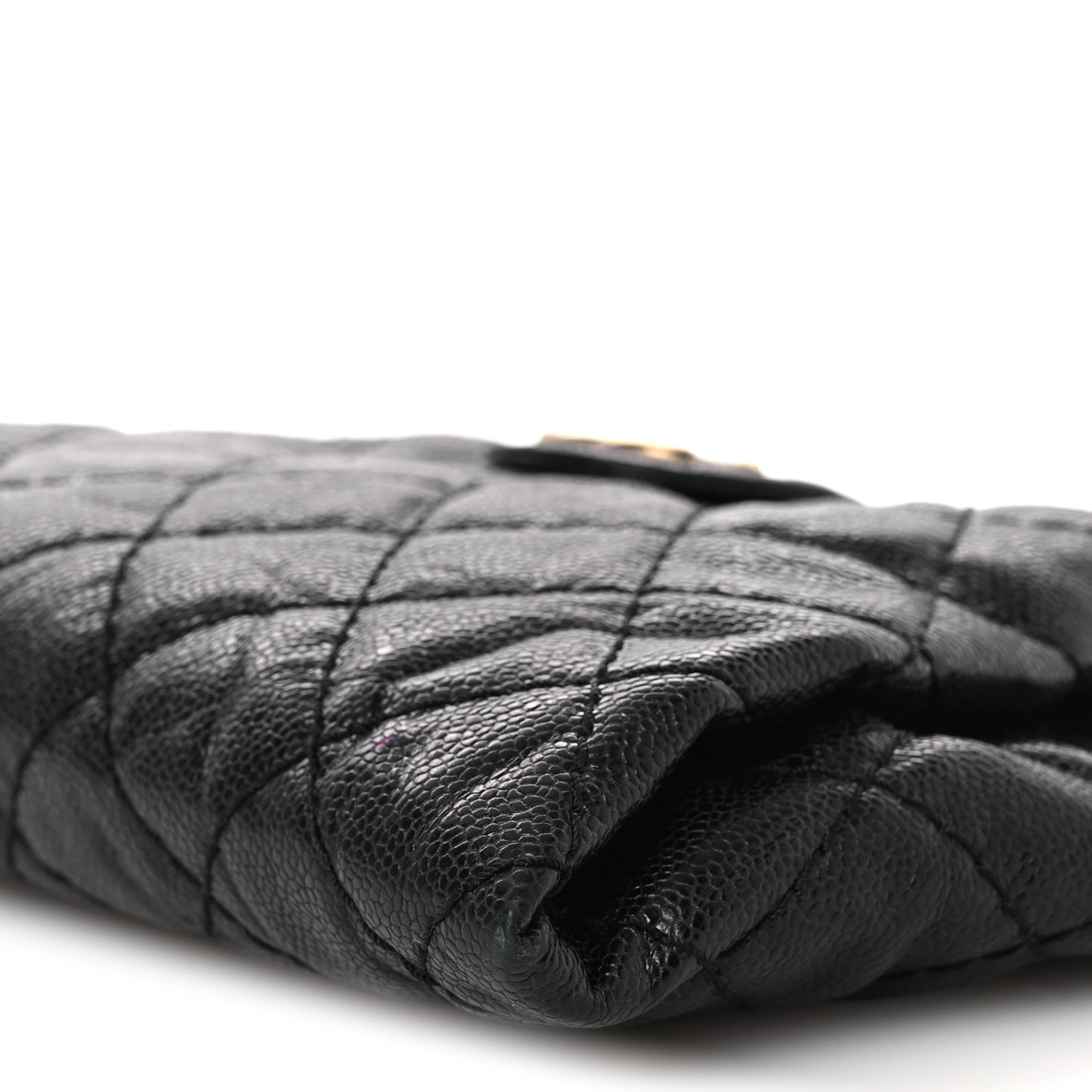 Crumpled Grained Calfskin Quilted Coco Pleats Clutch Black