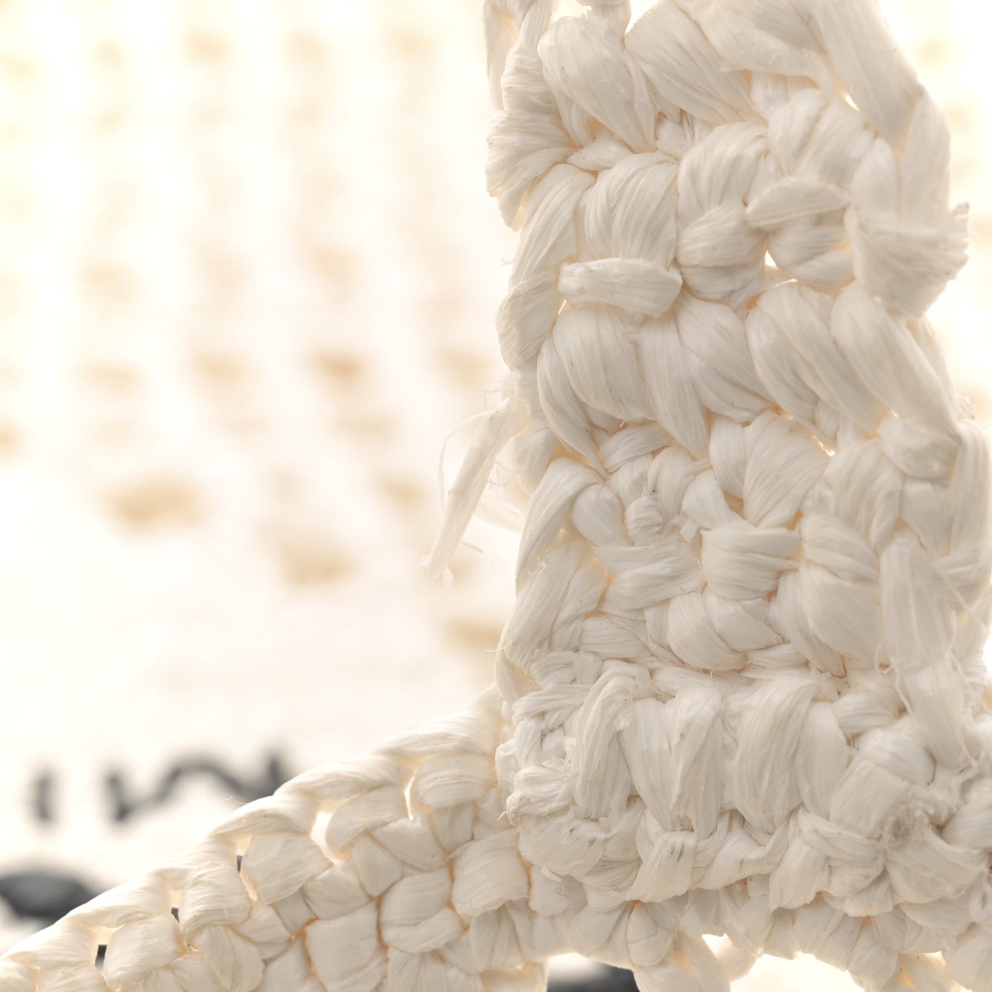Yarn Raffia Effect Crochet Logo Embroidered Tote Bag White