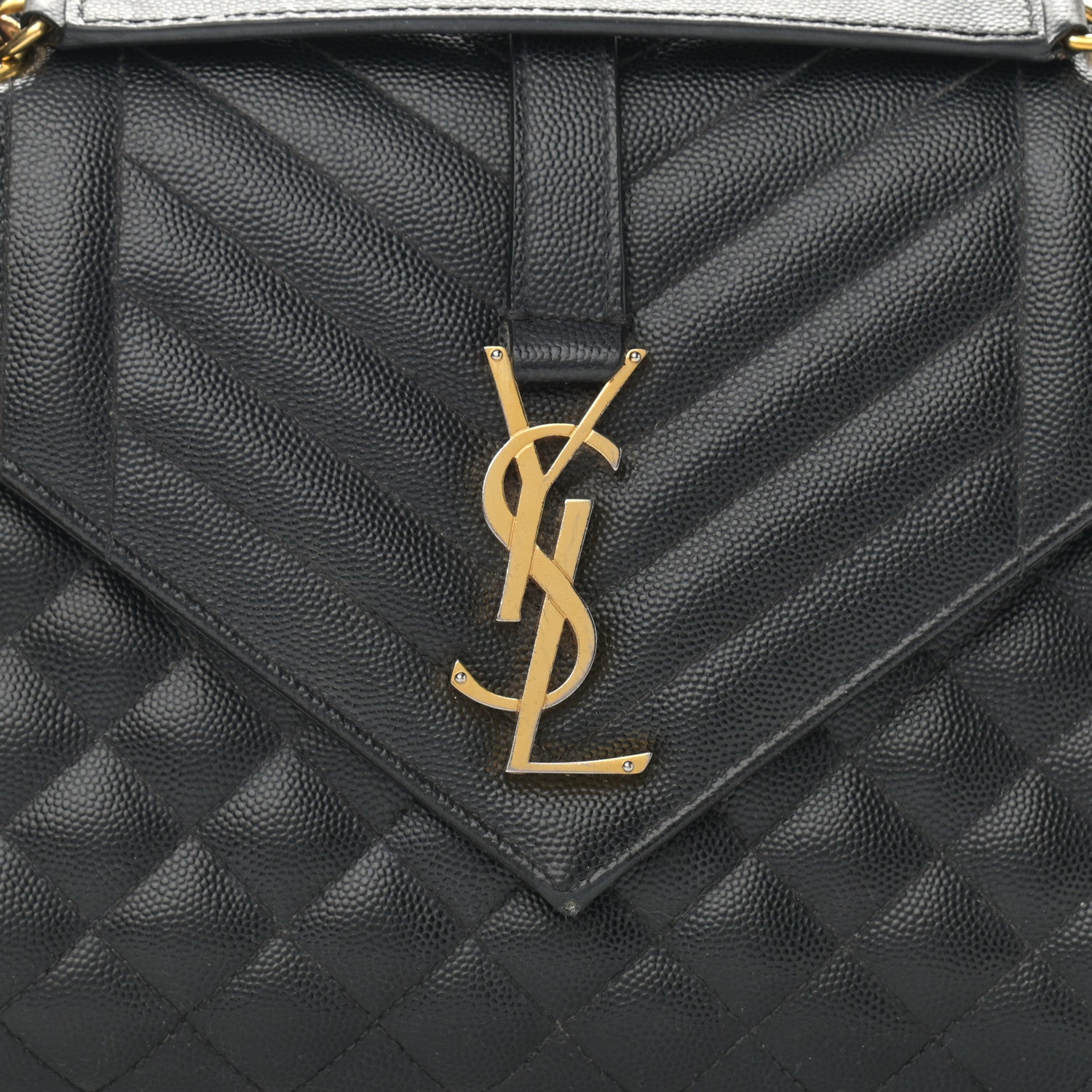 Saint Laurent Grain De Poudre Textured Mixed Matelasse Triquilt Medium Monogram Satchel Black 8 of 13