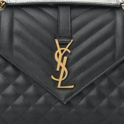 Saint Laurent Grain De Poudre Textured Mixed Matelasse Triquilt Medium Monogram Satchel Black 8 of 13
