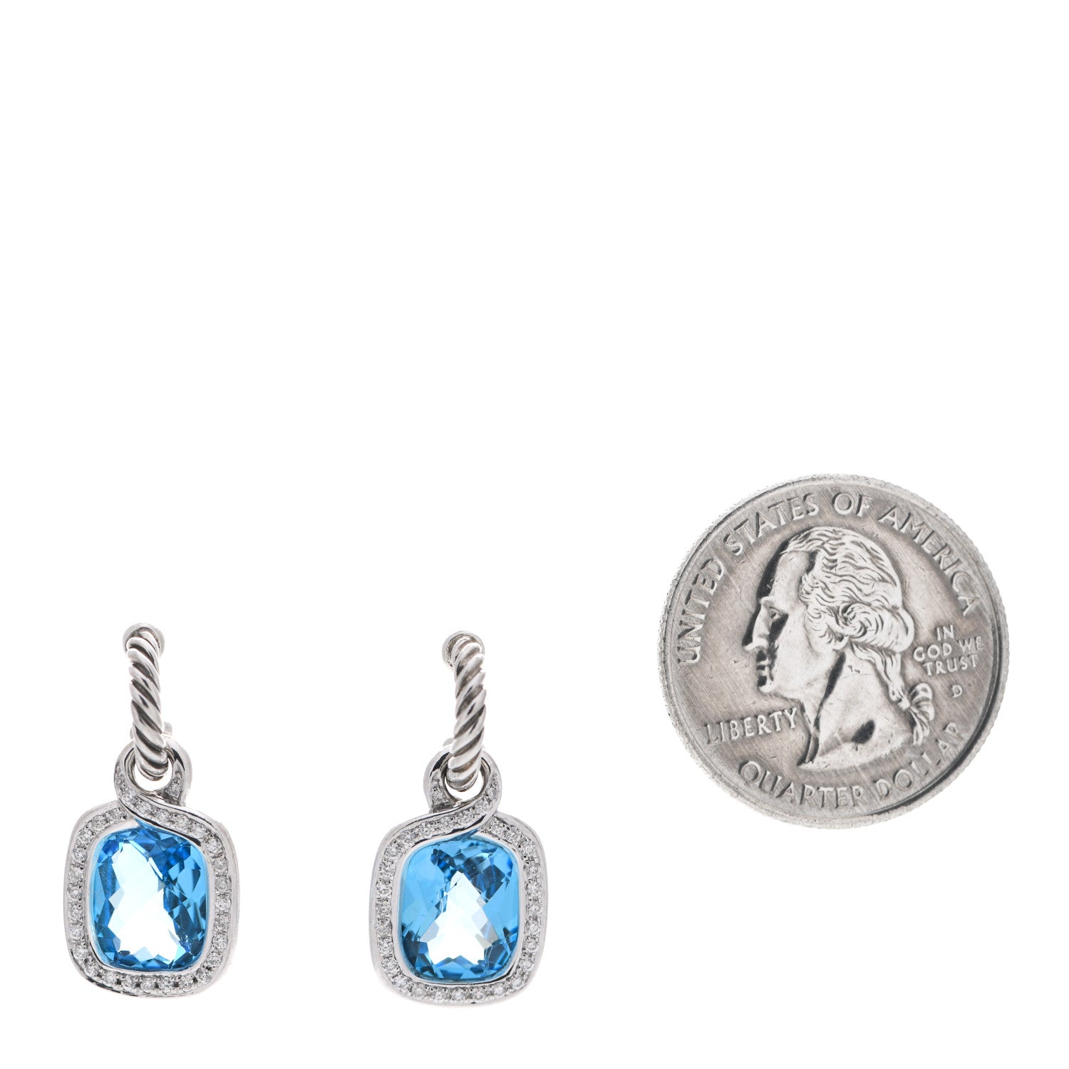 David Yurman Sterling Silver Diamond Blue Topaz Labyrinth Drop Earrings 2 of 5