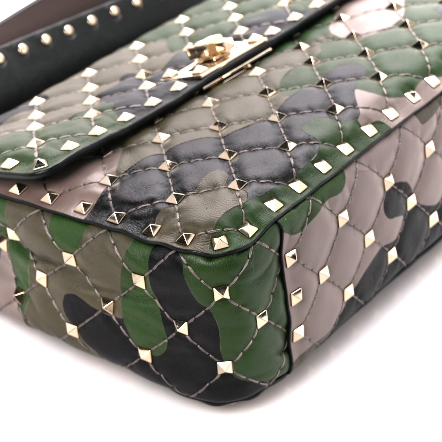 Nappa Camouflage Medium Rockstud Spike Shoulder Bag Verde Rouge