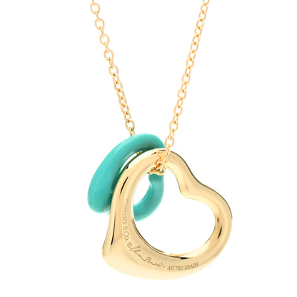 Tiffany 18K Yellow Gold Turquoise Elsa Peretti Double Open Heart Pendant Necklace 4 of 5