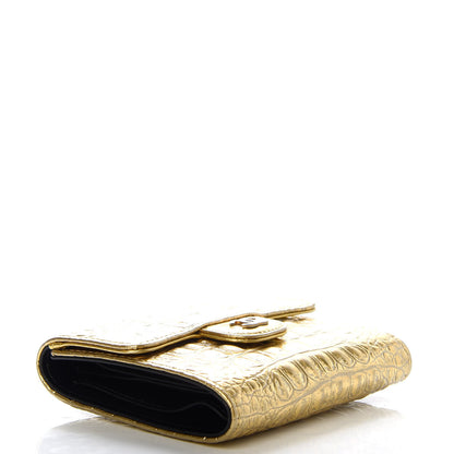 Chanel Metallic Calfskin Crocodile Embossed Cocodile Compact Flap Wallet Gold 4 of 7