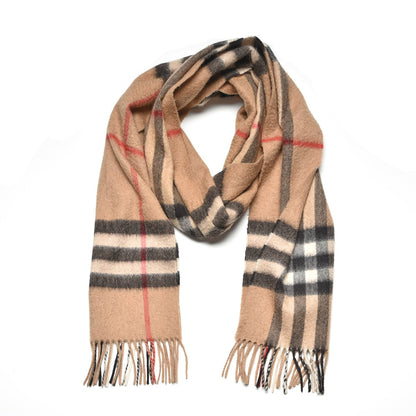 Burberry Cashmere Giant Check Fringe Scarf Camel 1 of 6