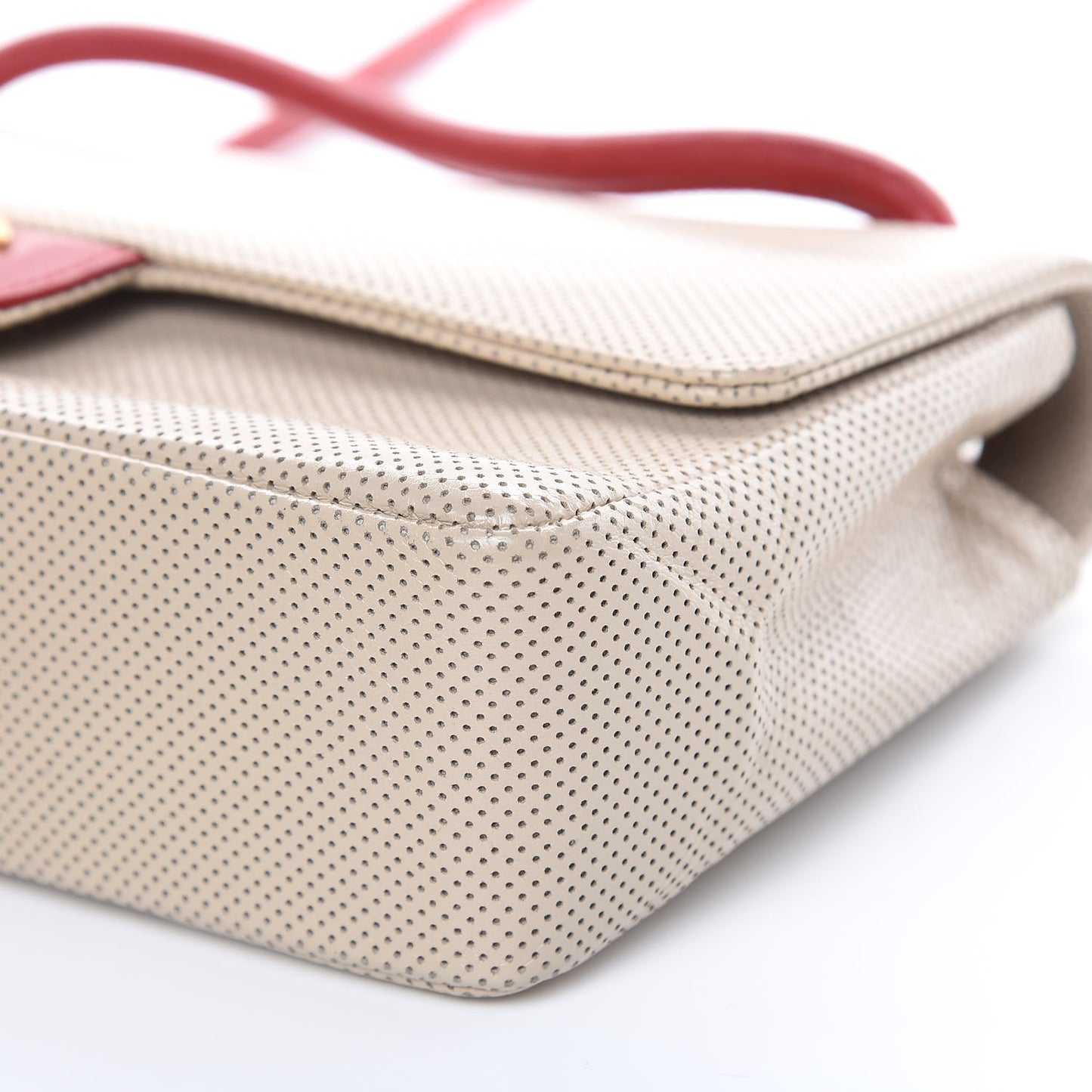 Lambskin Perforated Medium Single Flap Bag Red Beige