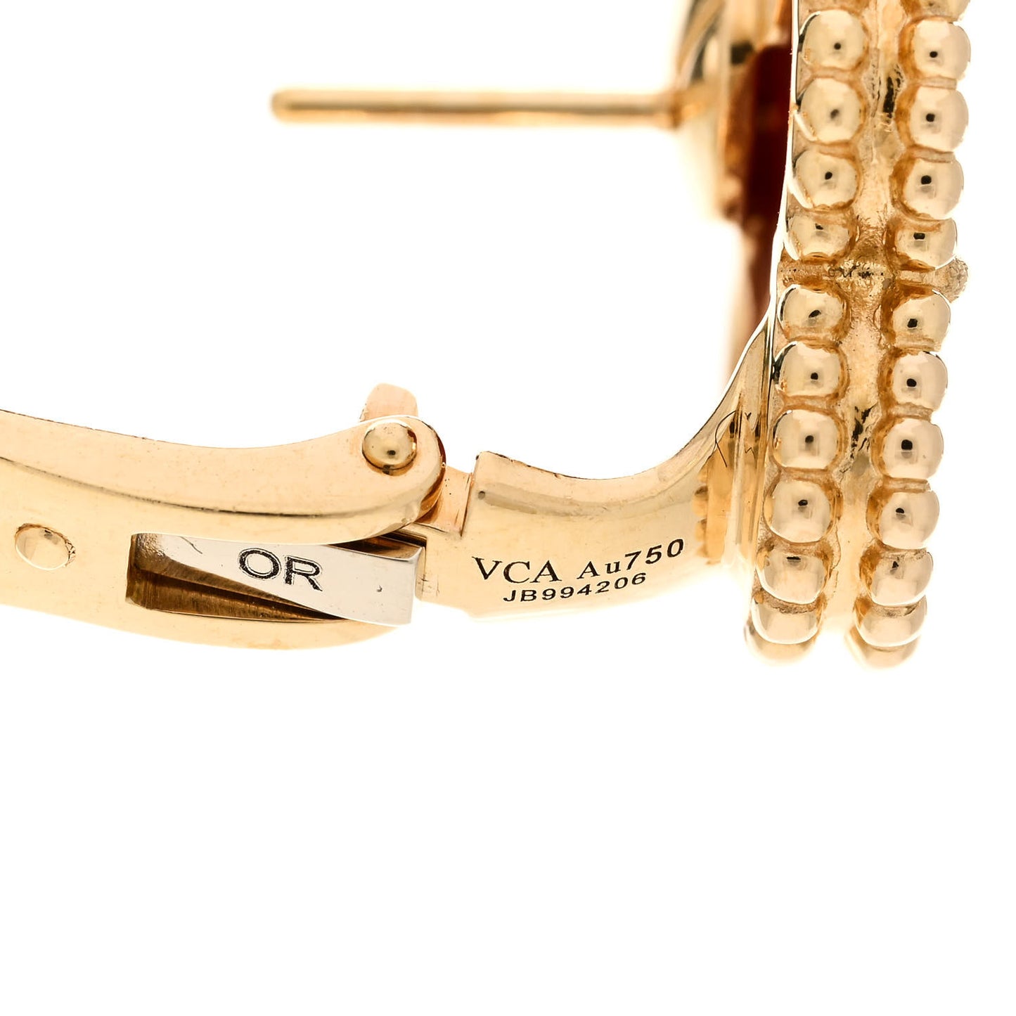 18K Yellow Gold Carnelian Vintage Alhambra Earrings