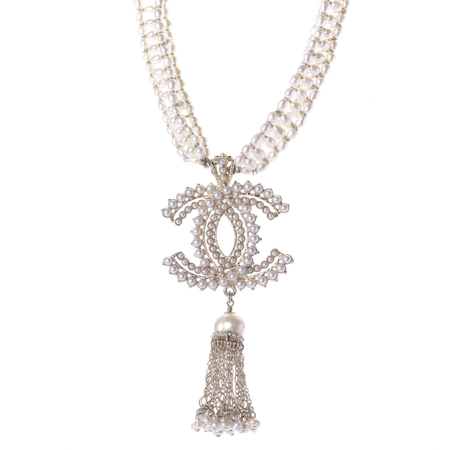 Chanel Pearl Crystal CC Long Necklace Gold 3 of 4