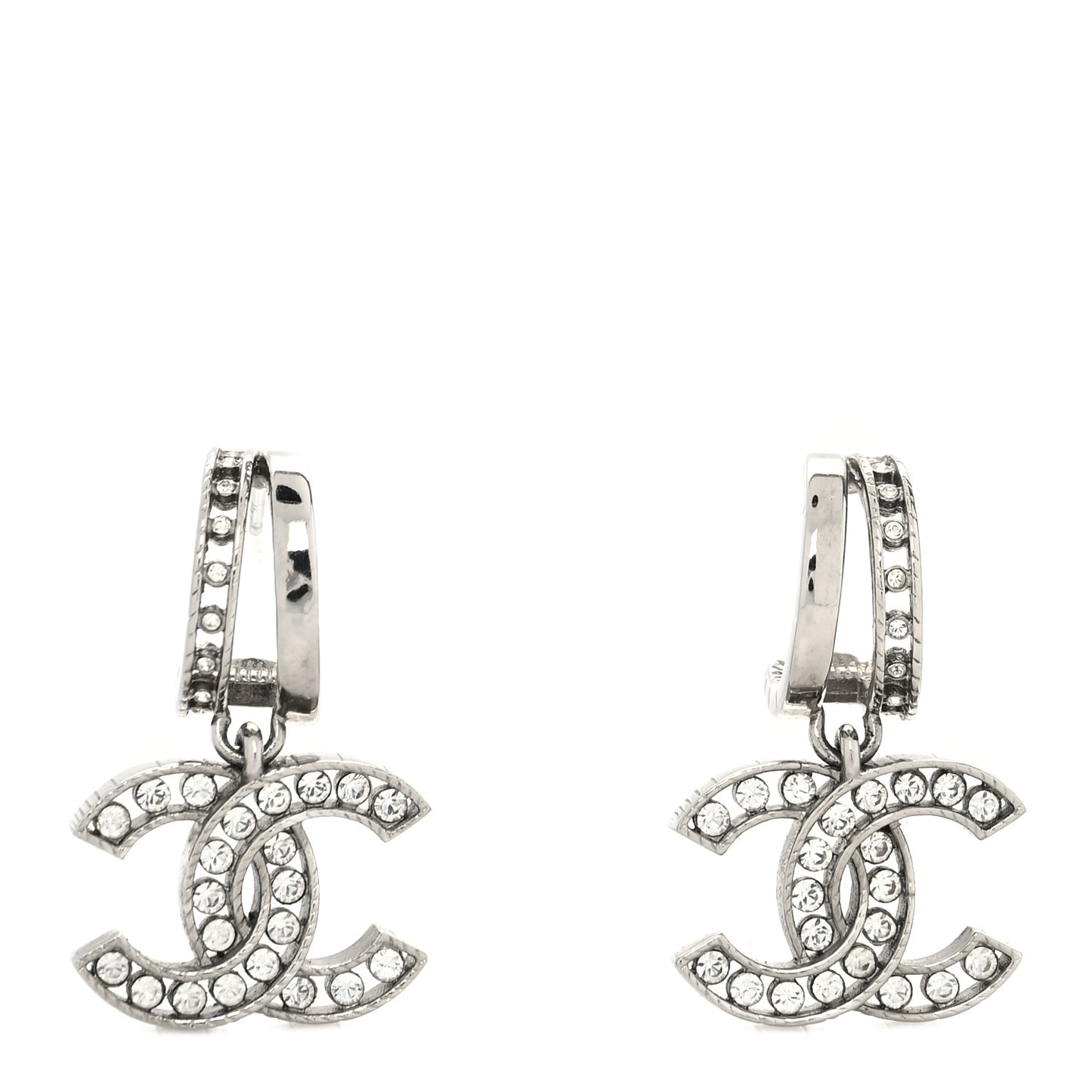 Crystal CC Drop Earrings Silver