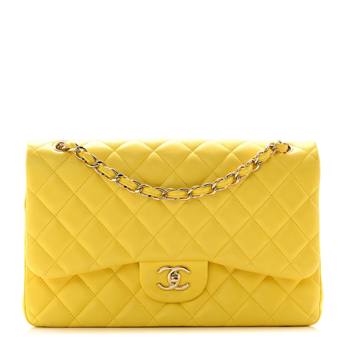 Lambskin Quilted Jumbo Double Flap Yellow