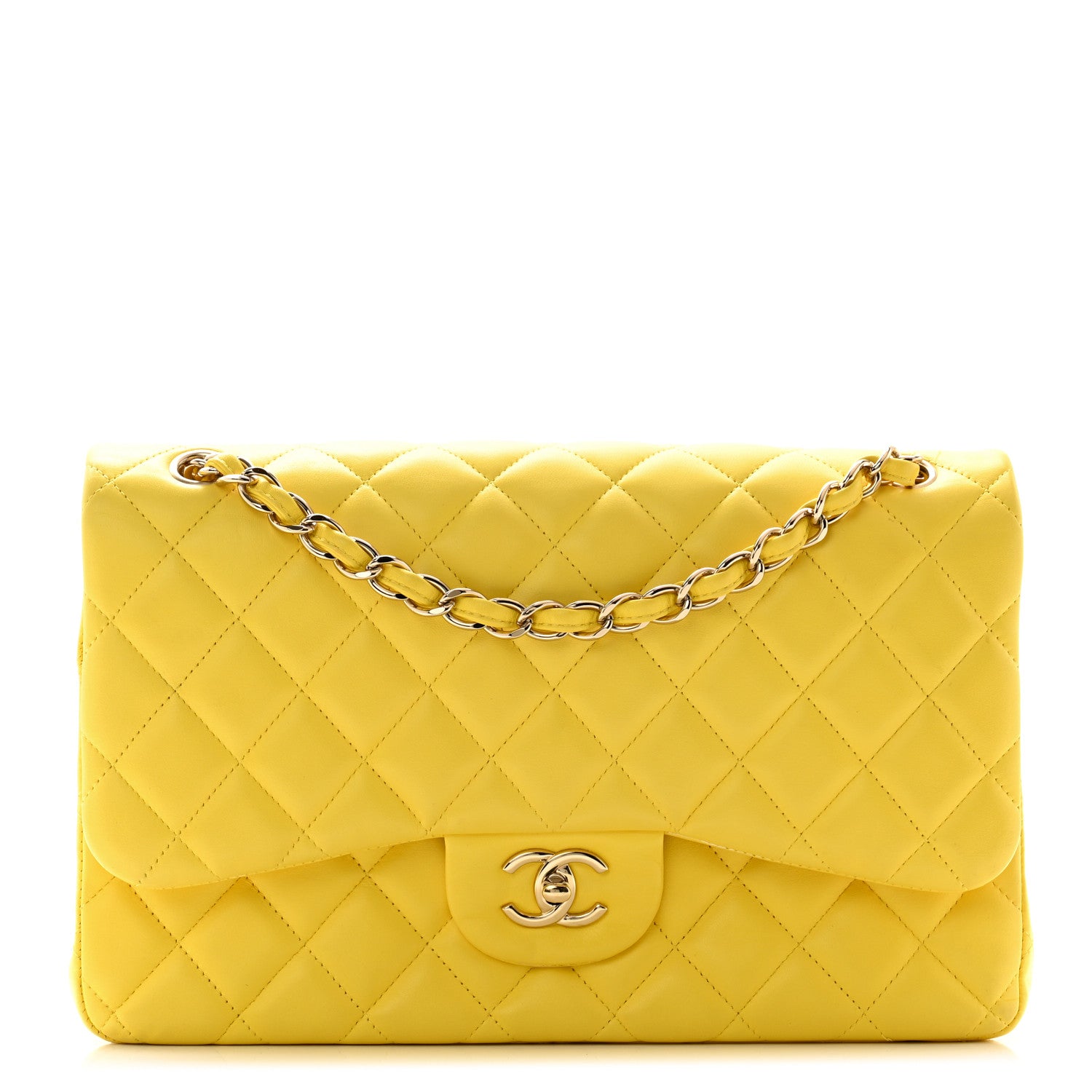 Chanel Lambskin Quilted Jumbo Double Flap Yellow 1 of 13