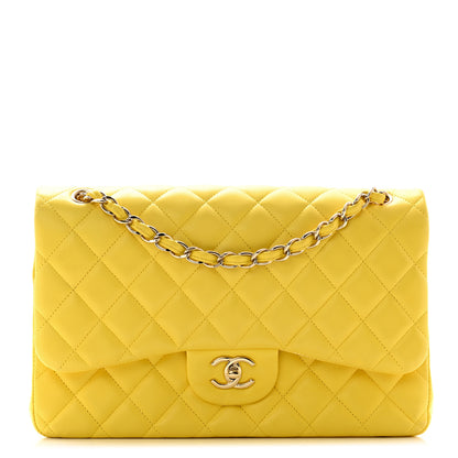 Chanel Lambskin Quilted Jumbo Double Flap Yellow 1 of 13