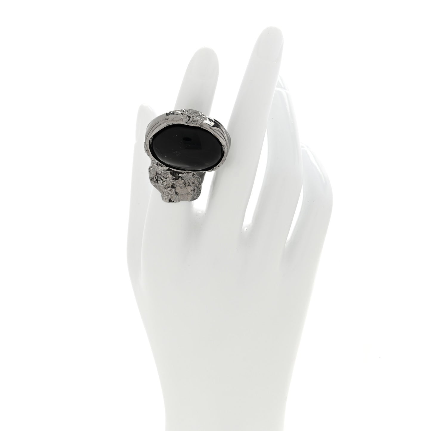 Glass Cabochon Gunmetal Arty Ovale Ring 52 6 Black