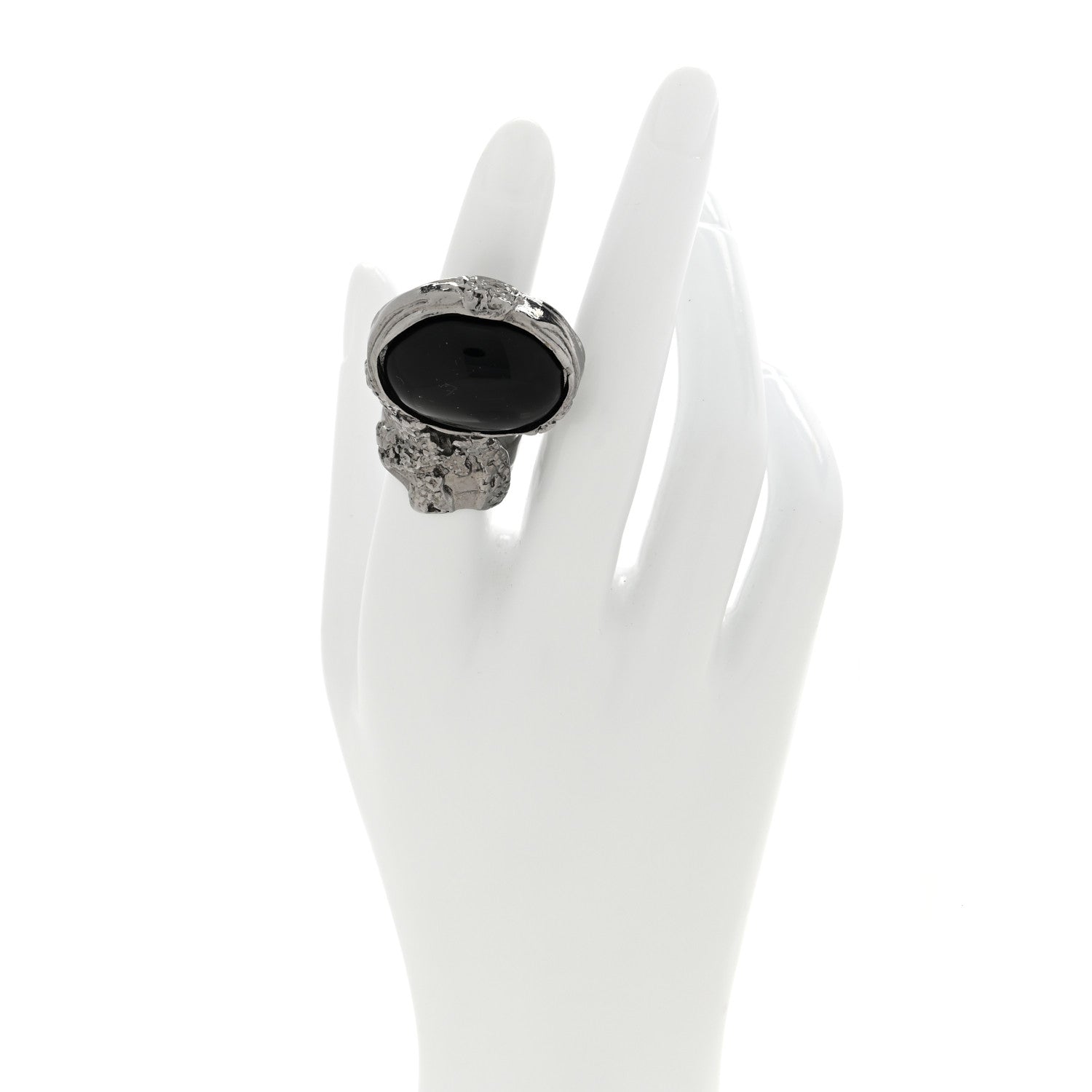 Saint Laurent Glass Cabochon Gunmetal Arty Ovale Ring 52 6 Black 2 of 4