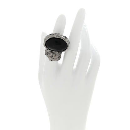 Saint Laurent Glass Cabochon Gunmetal Arty Ovale Ring 52 6 Black 2 of 4
