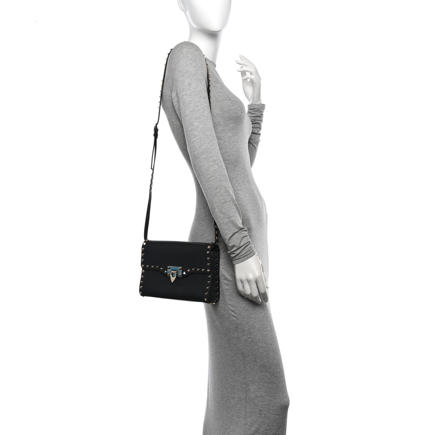 Valentino Garavani Pebbled Calfskin Medium Rockstud Flip Lock Crossbody Bag Black 2 of 9