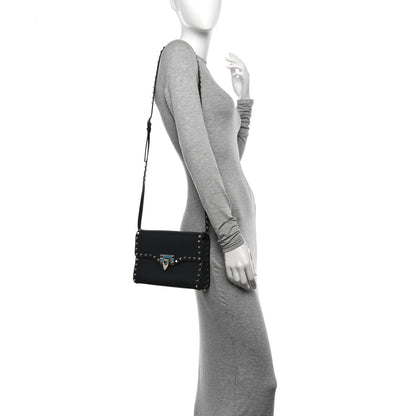 Valentino Garavani Pebbled Calfskin Medium Rockstud Flip Lock Crossbody Bag Black 2 of 9