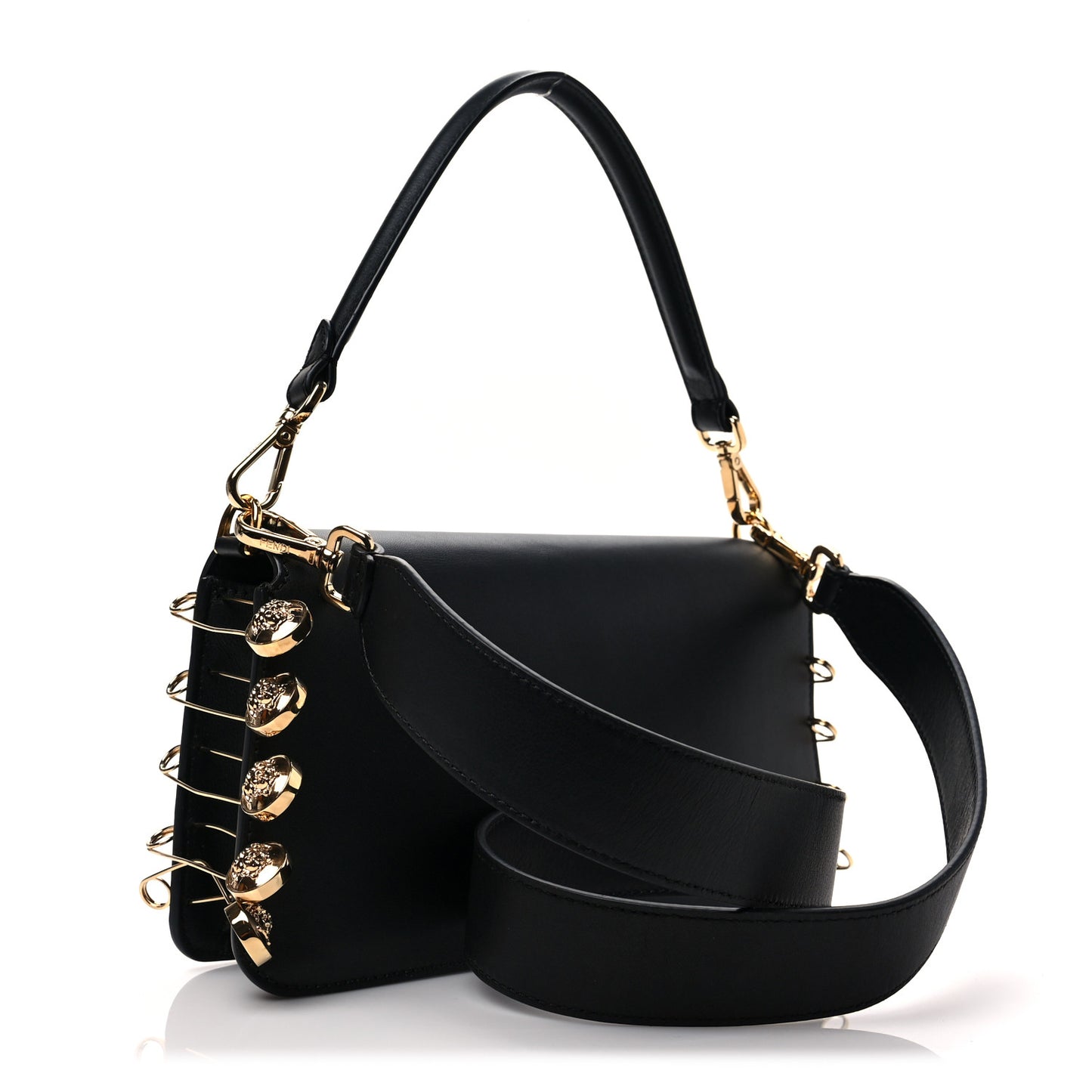 X VERSACE Vitello Seta Fendace Brooch Baguette Black