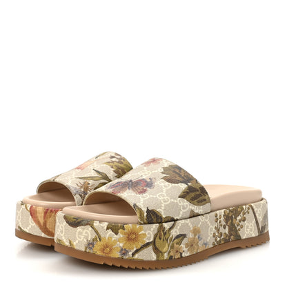 Gucci GG Supreme Monogram Water Flora Angelina Platform Slide Sandals 37.5 Beige White Multicolor 4 of 9