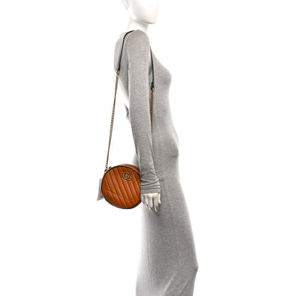 Gucci Azalea Calfskin Matelasse Diagonal Mini Torchon GG Marmont Round Shoulder Bag Cognac Black 2 of 10