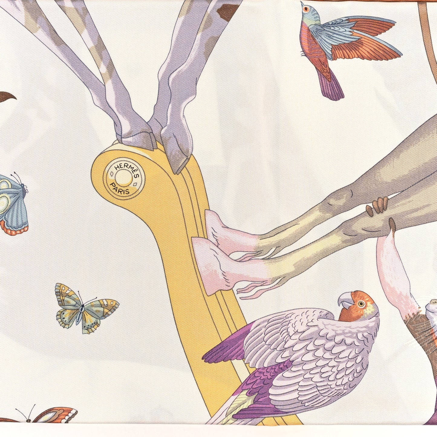 Silk Hermes Story Scarf 90 White Beige Multicolor