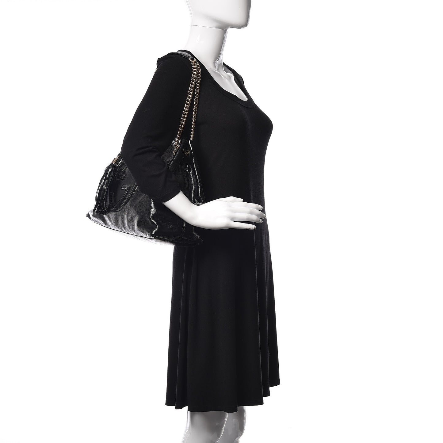 Patent Medium Soho Chain Shoulder Bag Black