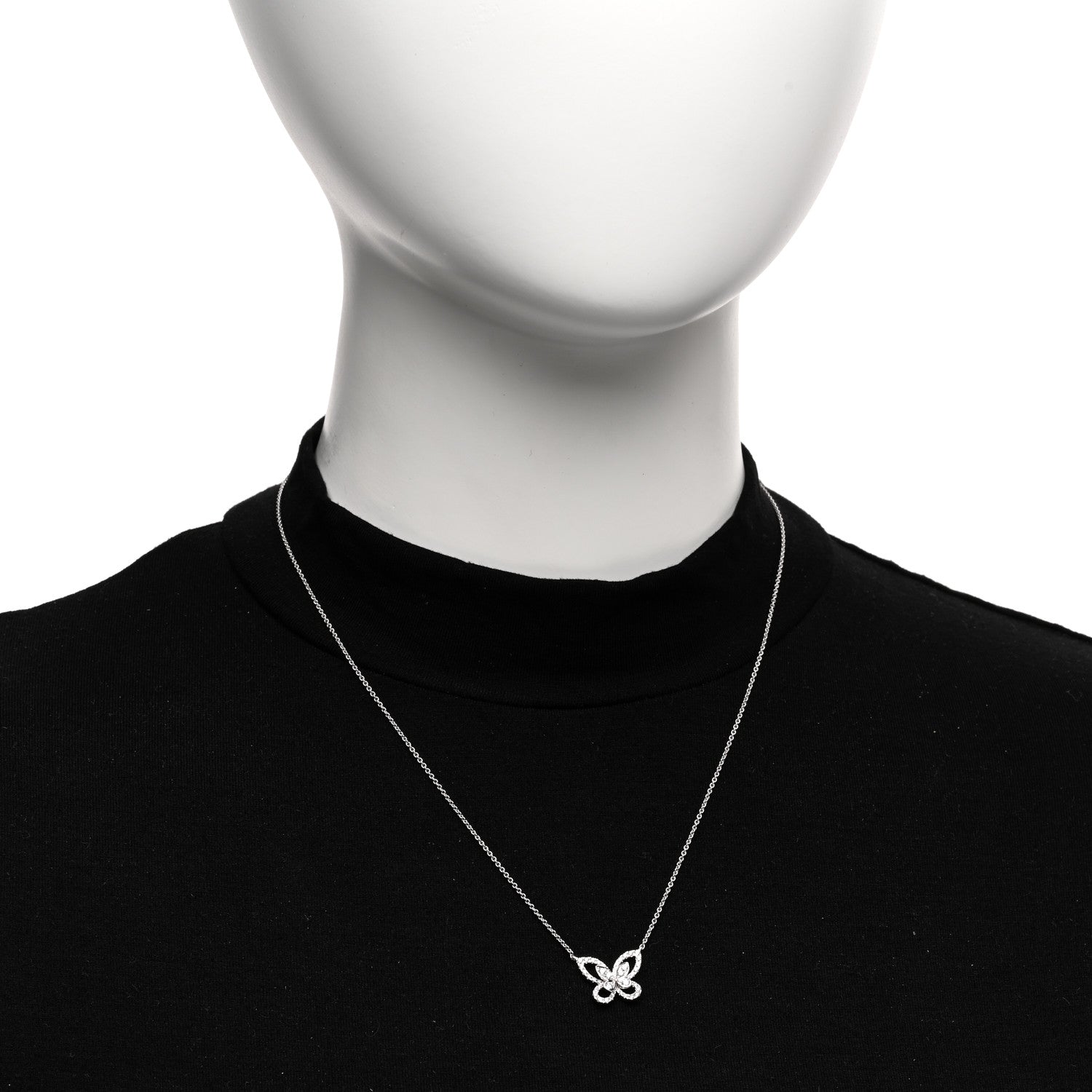 Graff 18K White Gold Diamond Butterfly Silhouette Mini Pendant Necklace 2 of 5