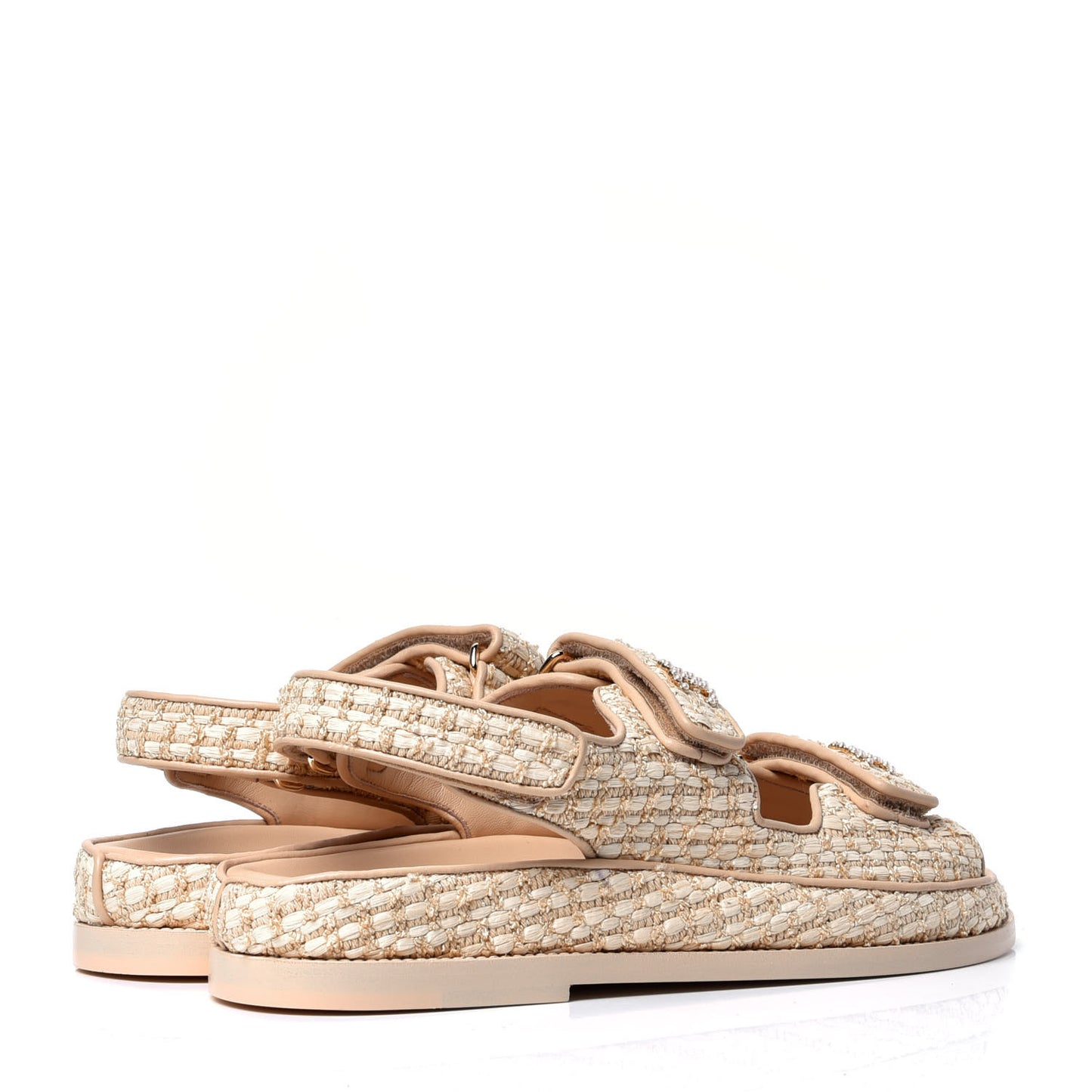 Braided Fabric Velcro Dad Sandals 40 Beige