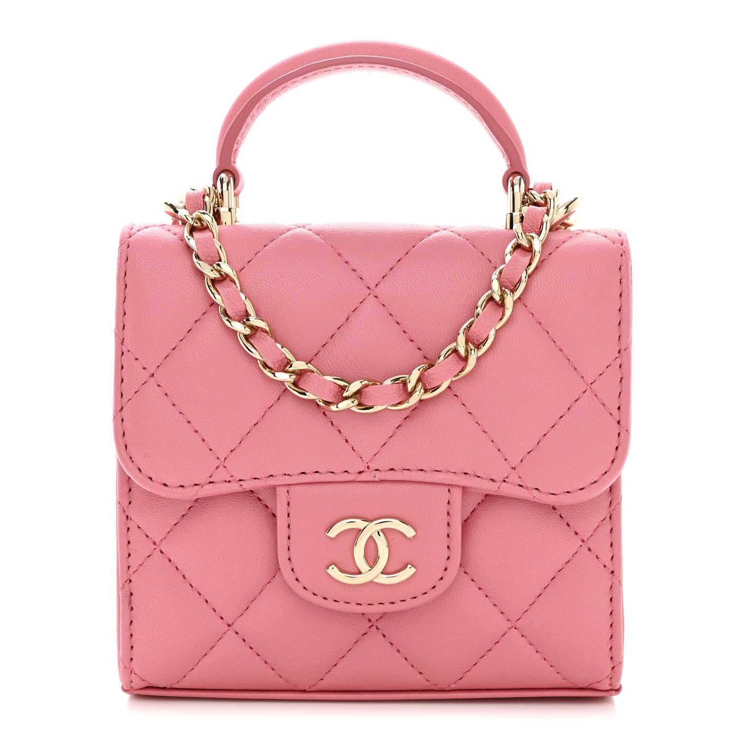 Chanel Lambskin Quilted Top Handle Clutch With Chain Pink 1 of 11
