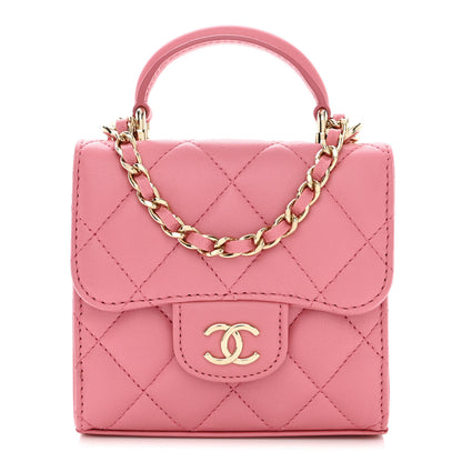 Chanel Lambskin Quilted Top Handle Clutch With Chain Pink 1 of 11