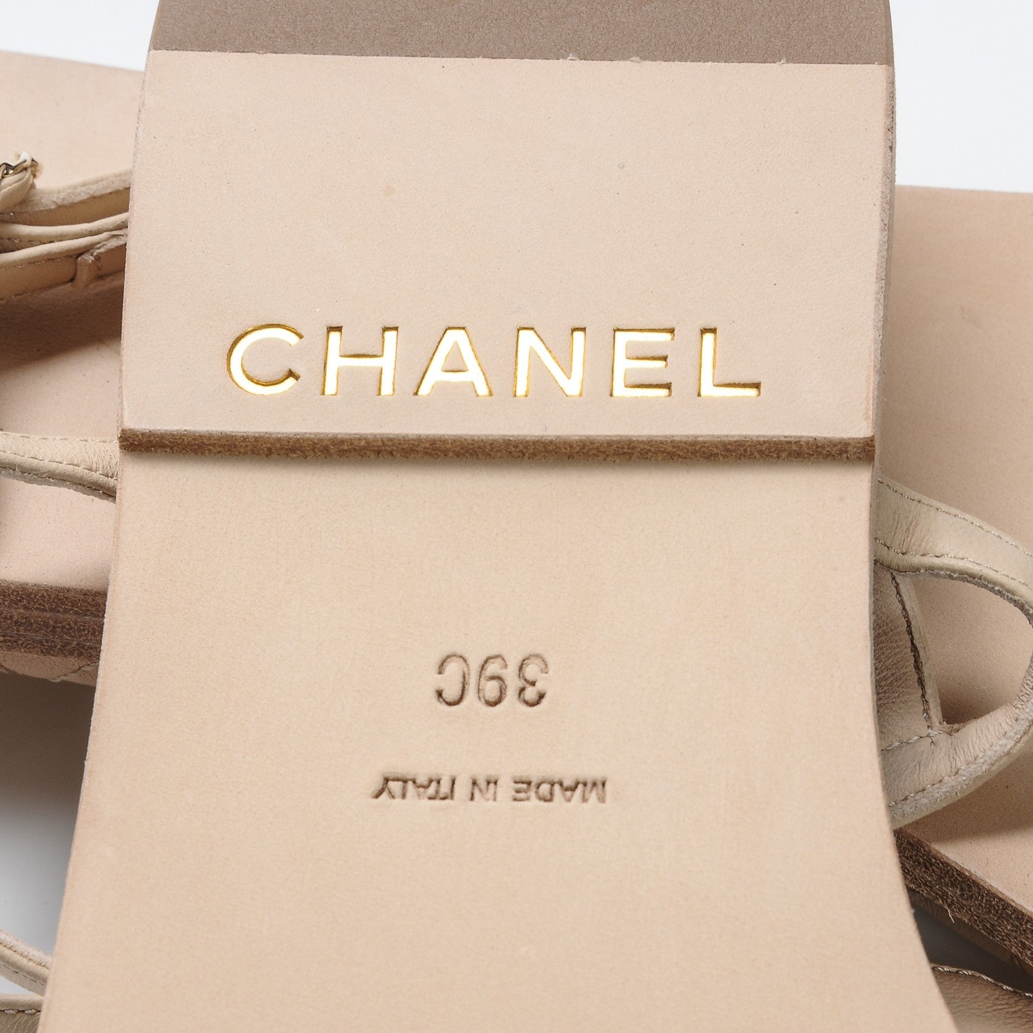 Chanel Lambskin CC Chain Thong Sandals 39 Beige 6 of 7