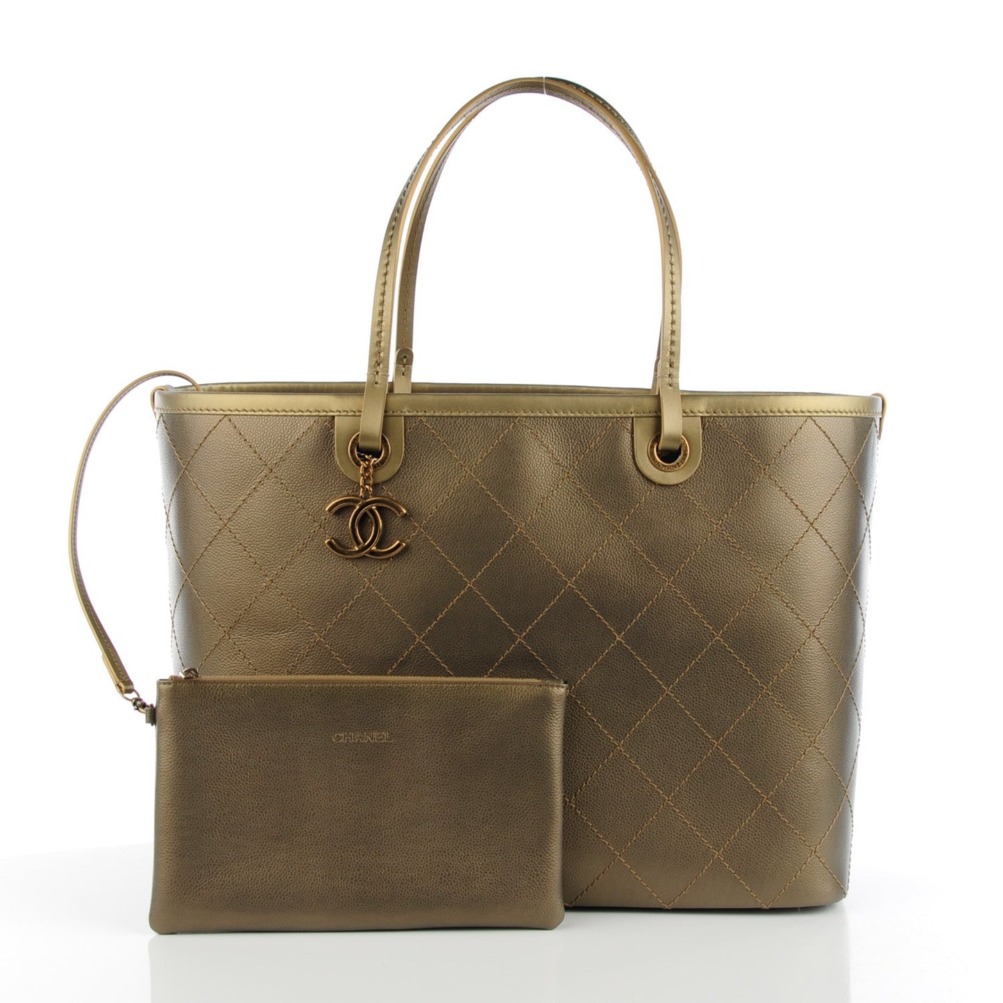 Grained Calfskin Large Shopping Fever Tote Gold