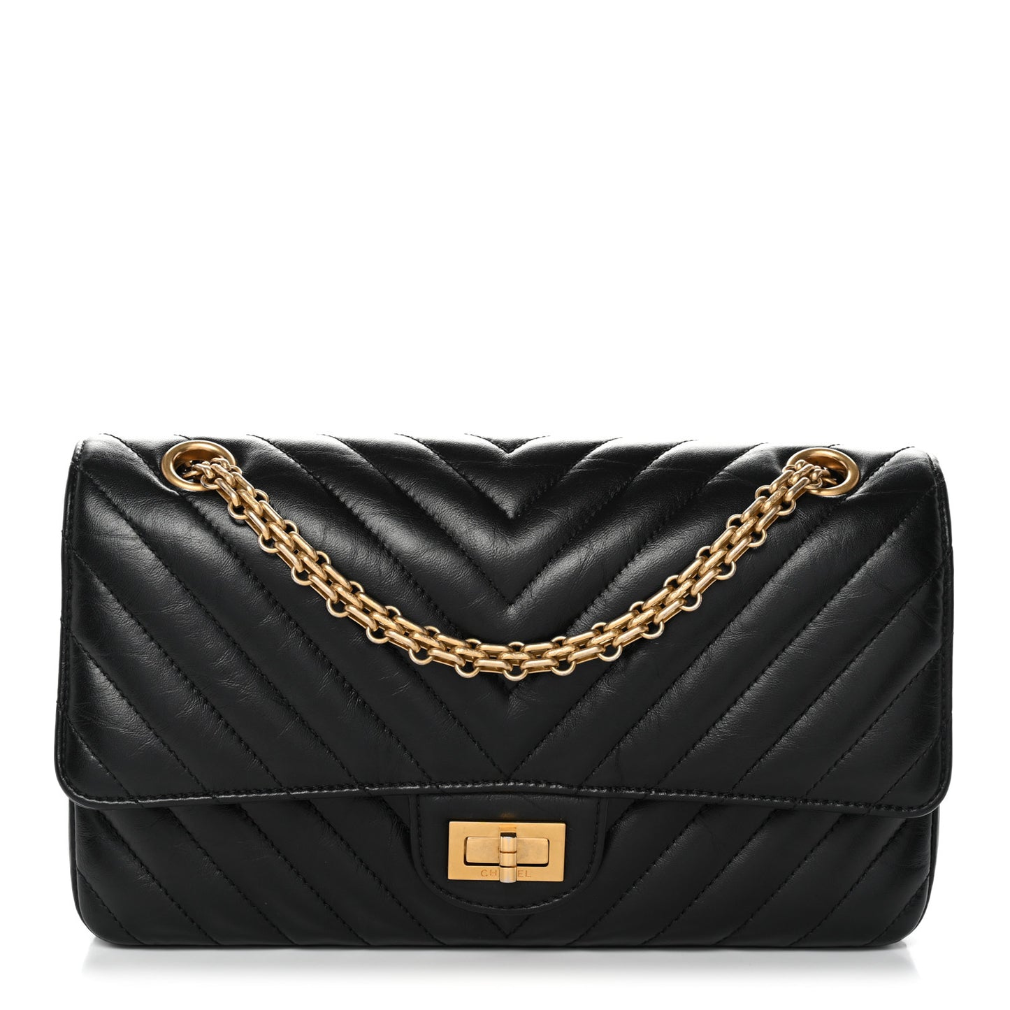 Aged Calfskin Chevron Quilted 2.55 Reissue 225 Flap Black