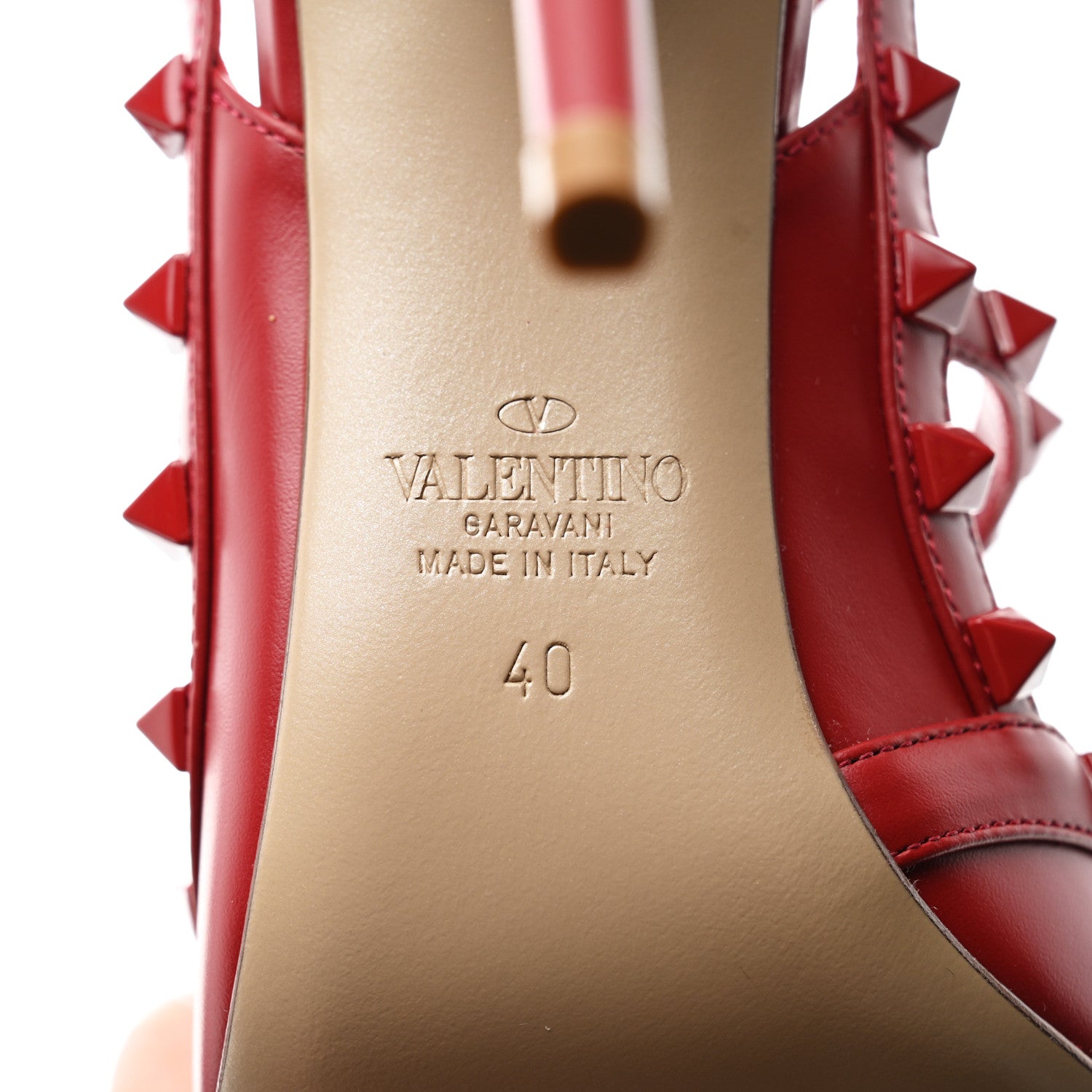 Valentino Garavani Calfskin Lacquered Monochrome Rockstud Ankle Strap 100mm Pumps 40 Rosso Valentino 8 of 9