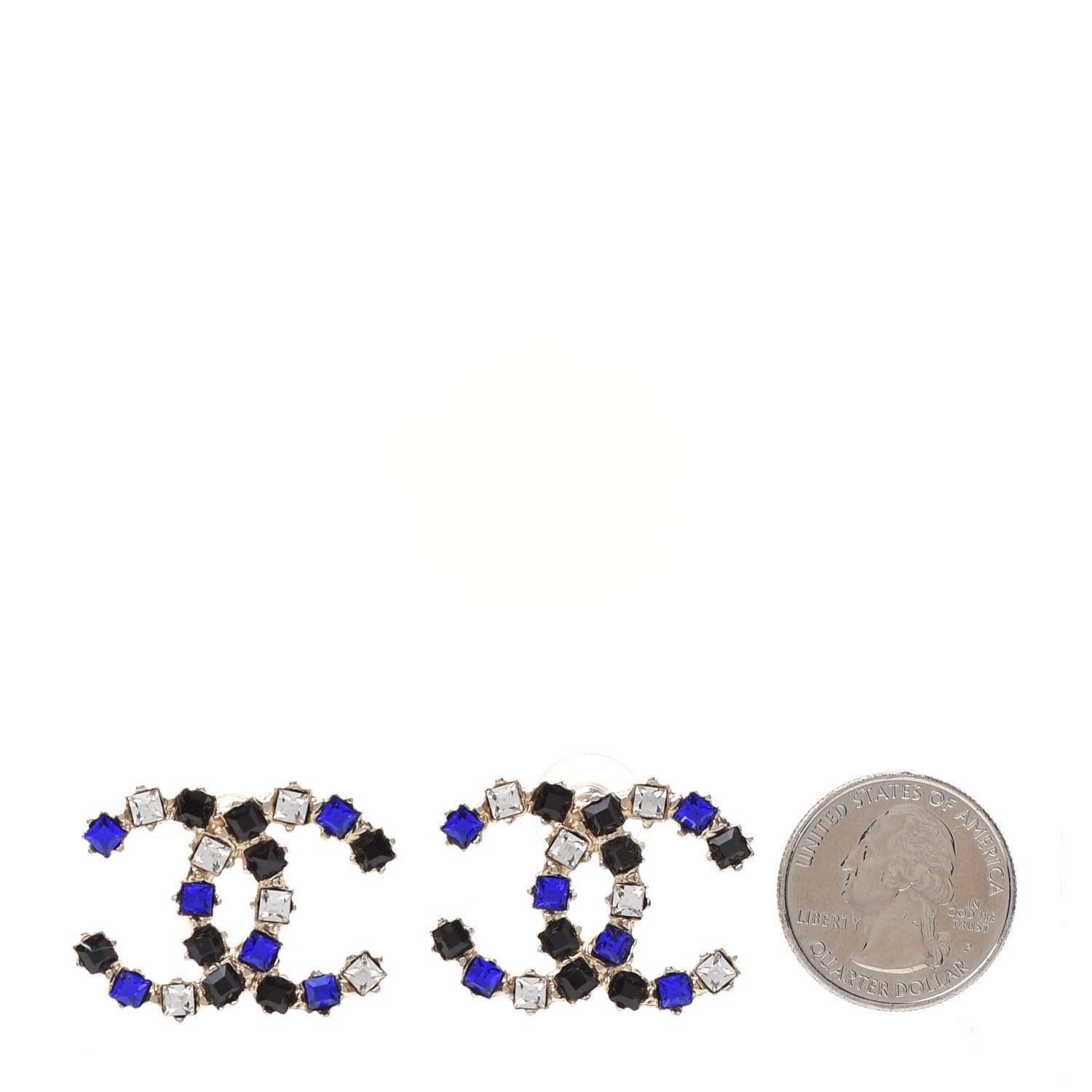 Chanel Crystal CC Earrings Gold Black Blue 2 of 5