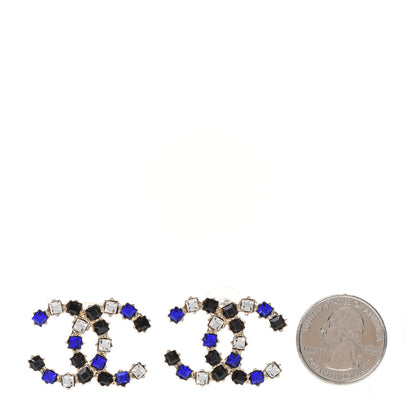 Chanel Crystal CC Earrings Gold Black Blue 2 of 5