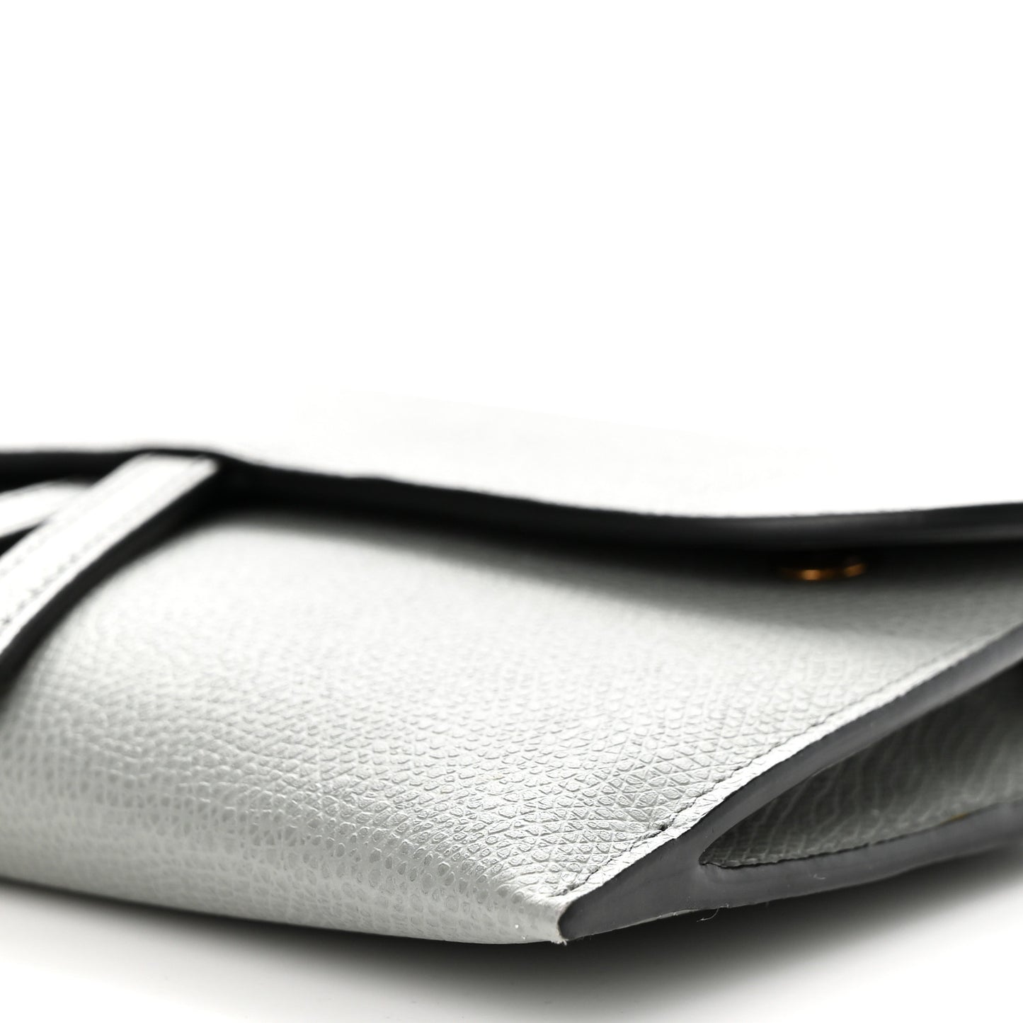 Grained Calfskin Saddle Chain Wallet Pouch Grey Stone