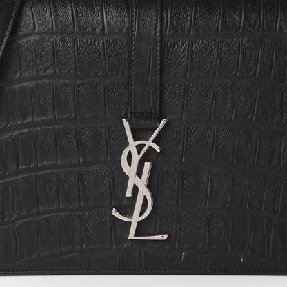 Saint Laurent Calfskin Crocodile Embossed Medium Monogram Universite Bag Black 10 of 10