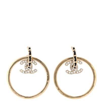 Chanel Metal Crystal Lambskin CC Chain Hoop Earrings Gold Black 1 of 5