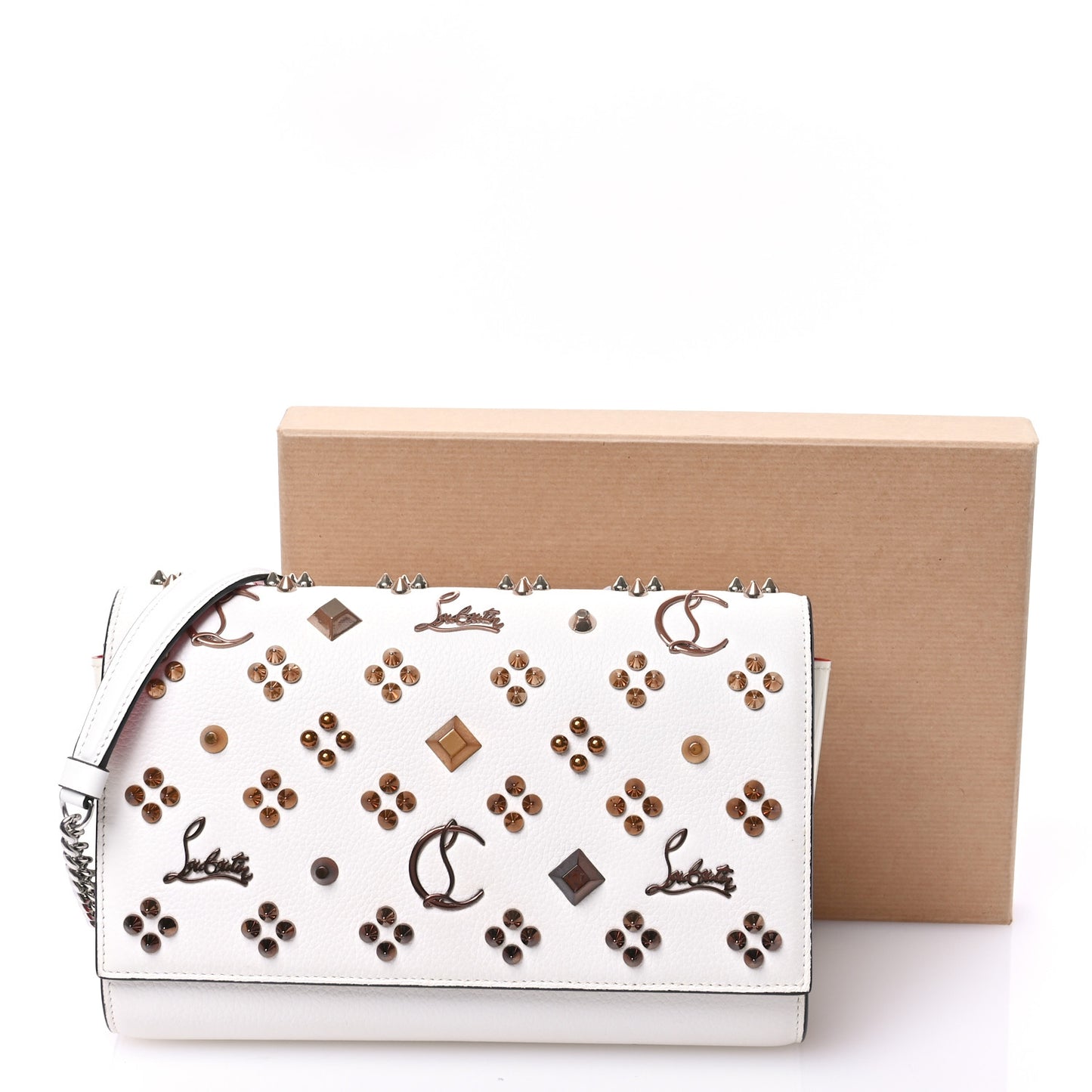 Calfskin Spikes Loubinthesky Paloma Clutch Snow