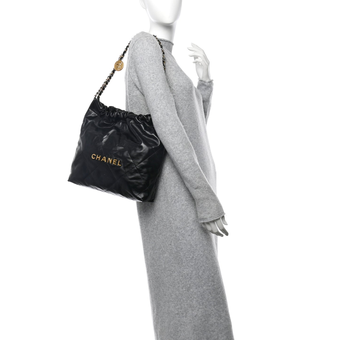 Shiny Calfskin Quilted Small Chanel 22 Black