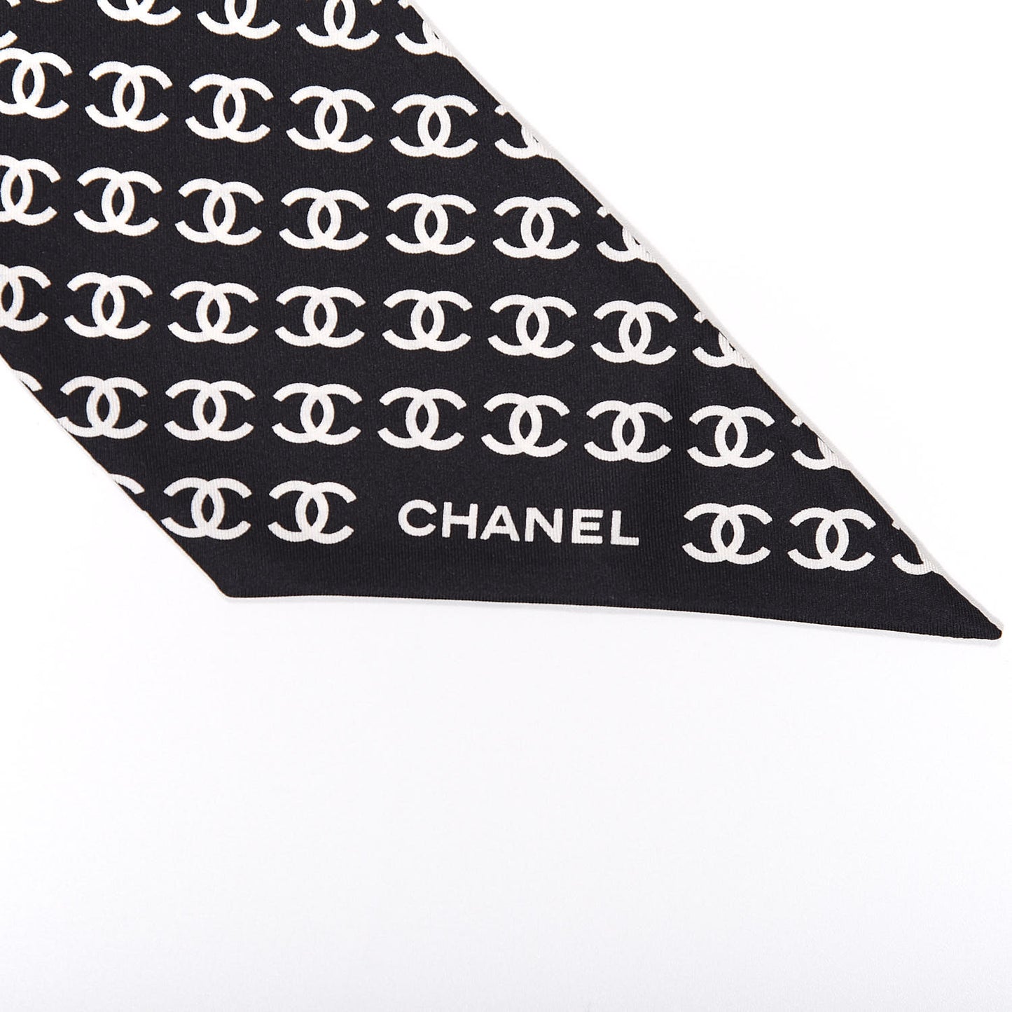 Silk Twill Houndstooth Slim Bandeau Scarf Black Ecru