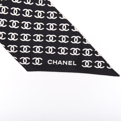 Chanel Silk Twill Houndstooth Slim Bandeau Scarf Black Ecru 2 of 2