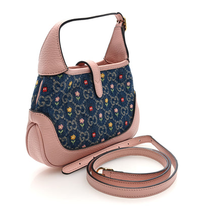 Gucci New Denim GG Monogram Calfskin Love Parade Mini Jackie 1961 Hobo Light Pink 3 of 10