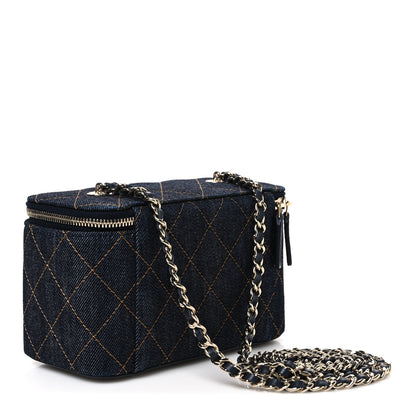 Chanel Denim Quilted Small Vanity Case With Chain Dark Blue Orange 2 of 9